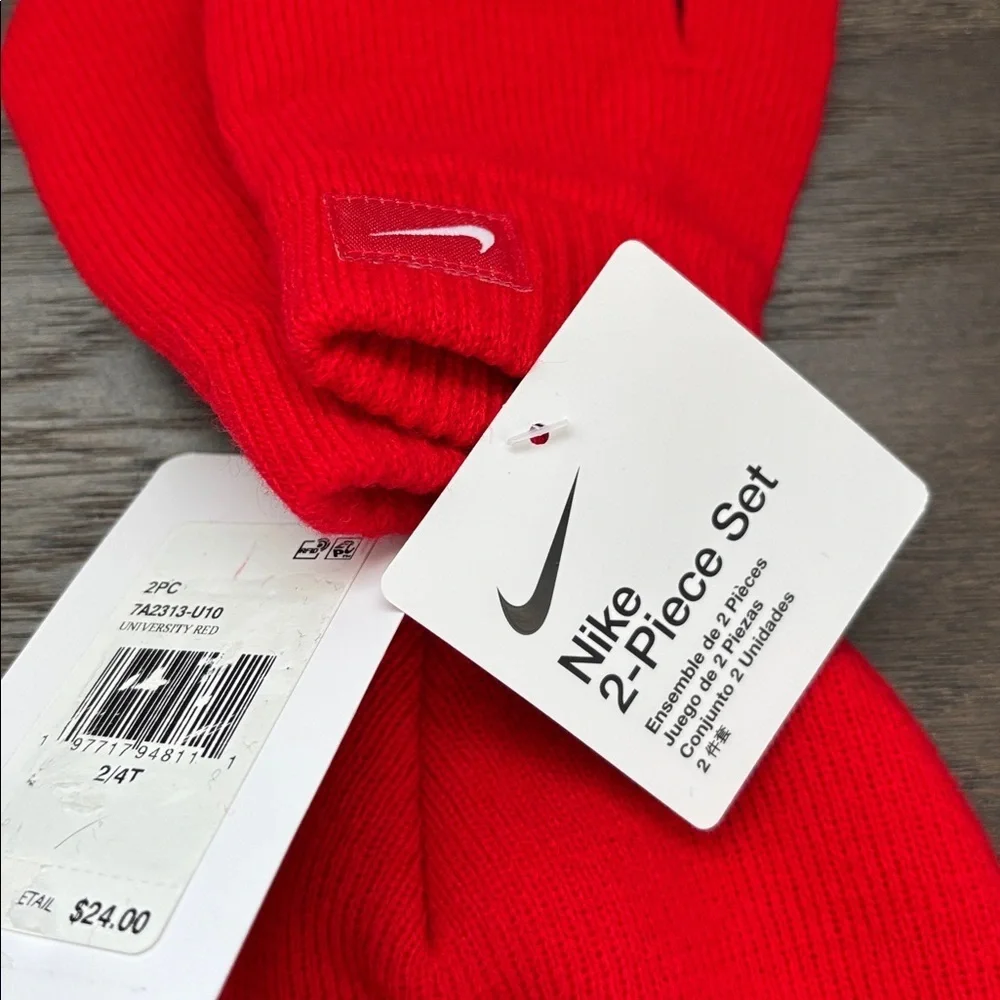 Nike Toddler 2 pc.Knit beanie hat & mittens,embroidered Swoosh logo, warm,winter